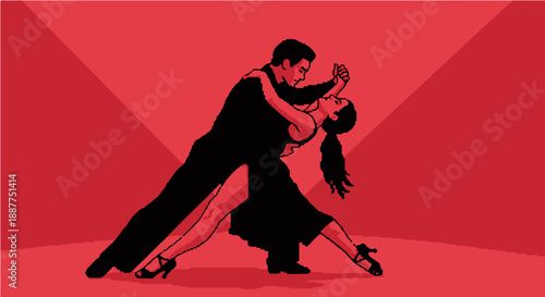 tango dancers performing a passionate latin dance in a dramatic red studio setting ideal for cultural event promotion and romantic themes