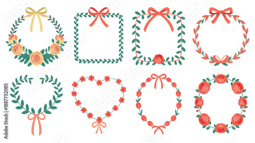 Christmas wreath frames and labels, candy cane border, heart garland, laurel ring, festive tag set, holiday party invitation template