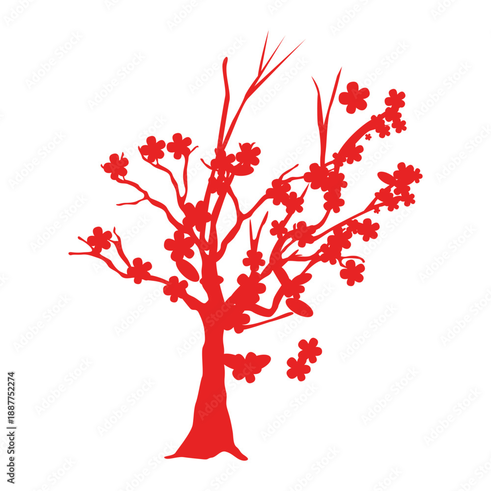 Obraz premium Red Flowering Tree Silhouette