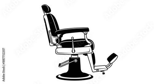Empty Classic Barbershop Chair isolated on a white background, traditional salon equipment ready for client.