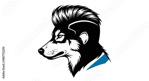 Stylish Wolf Head Profile with Modern Haircut and Blue Accent on isolated white background, a cool barbershop mascot.