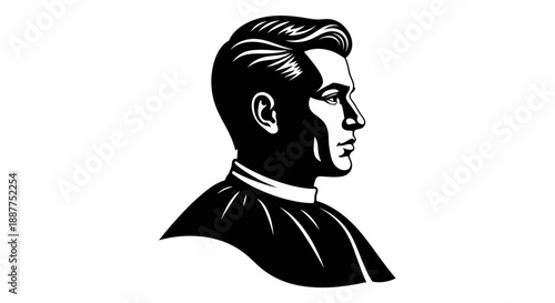 Stylish Man Head Profile with Classic Slick Back Haircut on isolated white background, a vintage hairstyle for men.