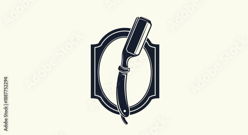 Straight Razor in Elegant Shield Frame on Bright Studio Background