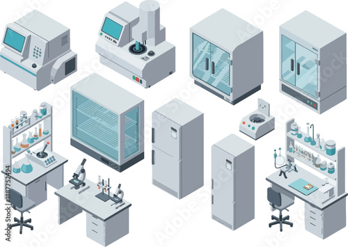 Isometric Laboratory Equipment Collection Scientific Research Tools