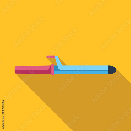 Curling iron on a yellow background, creating waves and curls for beauty salon professional styling
