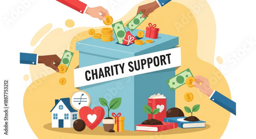 Charity Support Concept with Hands Donating Money.
