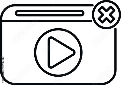 Video player window with play button and close icon representing content removal