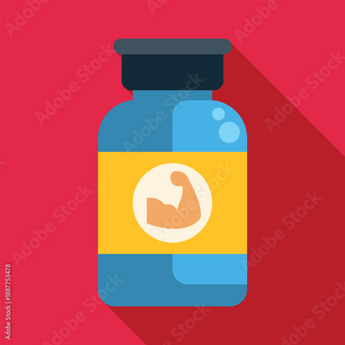 Supplement container with a strong bicep icon representing bodybuilding and physical strength