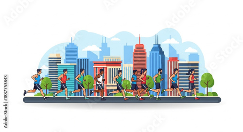City Marathon Runners Active Lifestyle Urban Scene.