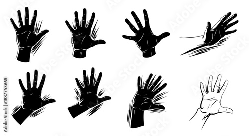 Collection of Hand Gestures Illustrated in Various Styles.
