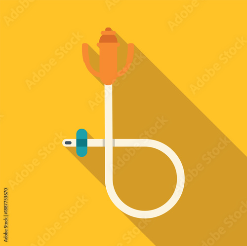 Medical urinary catheter device with an orange connector and white tubing for urology care