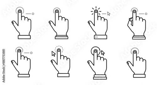 Hand cursor icons set for user interface design.