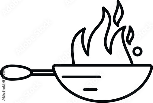 Wok cooking food with flames in a kitchen