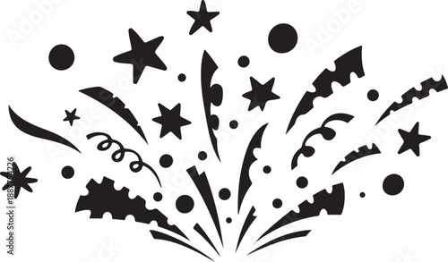 Fireworks Explosion in Black Silhouette on White Background Illustration