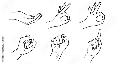 Hand Gestures Illustration Set Showing Various Signs and Symbols.