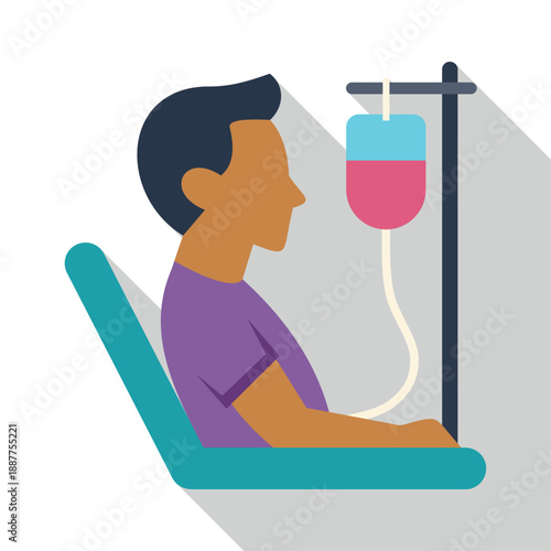 Patient receiving a blood transfusion from an iv drip while sitting