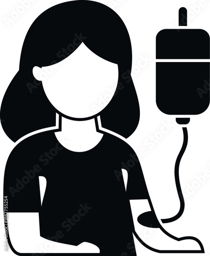 Patient undergoing medical iv drip therapy, a healthcare concept in black and white icon style