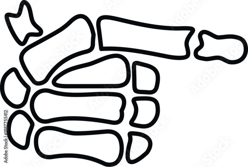 Skeleton hand bones forming a finger gun gesture on a white background