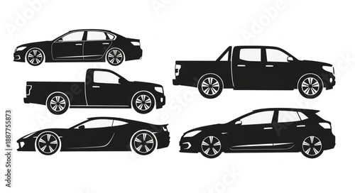 Collection of Black Car Silhouettes.