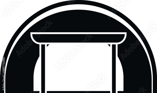 Arch tent providing a versatile temporary shelter and storage facility in simple black and white