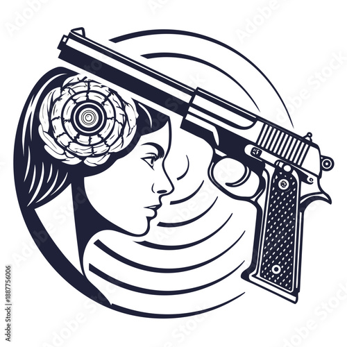 Gun Silhouette with Human Face Profile Conceptual Art