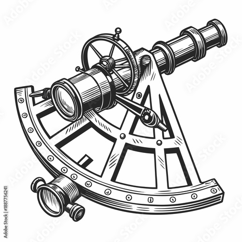 Antique Nautical Sextant Engraved Illustration