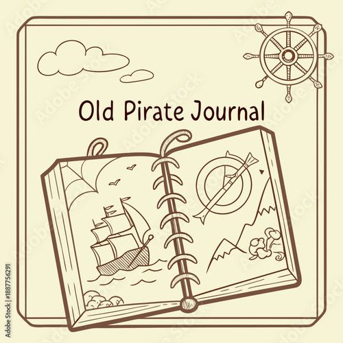 Old Pirate Journal Hand-Drawn Sketch Illustration