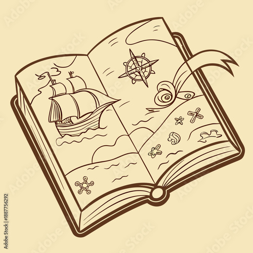 Old Pirate Journal Hand-Drawn Sketch Illustration