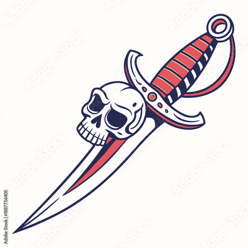 Pirate Dagger with Skull Handle - Tattoo Flash Style