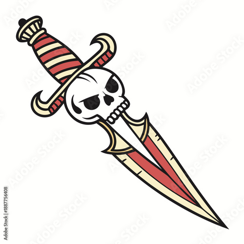 Pirate Dagger with Skull Handle - Tattoo Flash Style