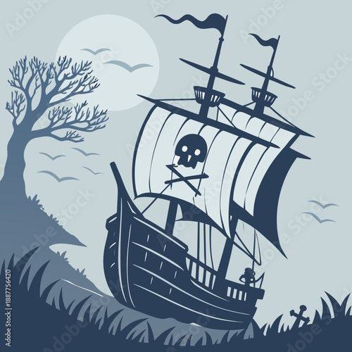 Spooky Pirate Ghost Ship - Eerie Atmosphere Illustration