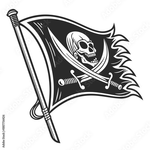 Pirate Flag with Skull and Crossed Swords - Bold Vector Art
