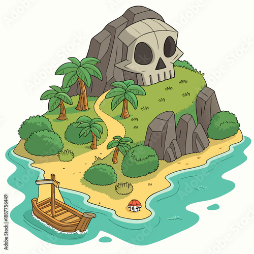 Pirate Island with Skull Shaped Rock - Fantasy Art
