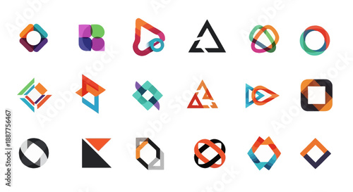 Collection of abstract geometric shapes and logos.