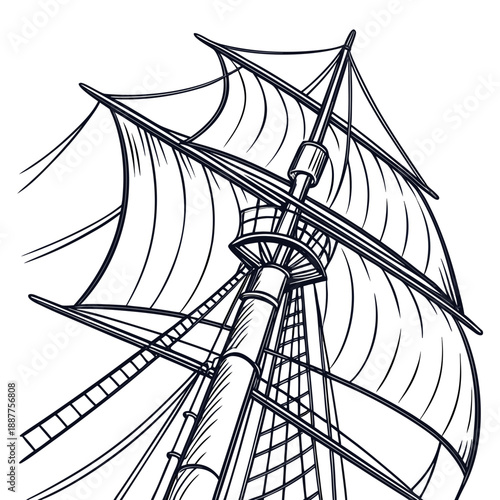 Ship Mast and Sails Detail Illustration