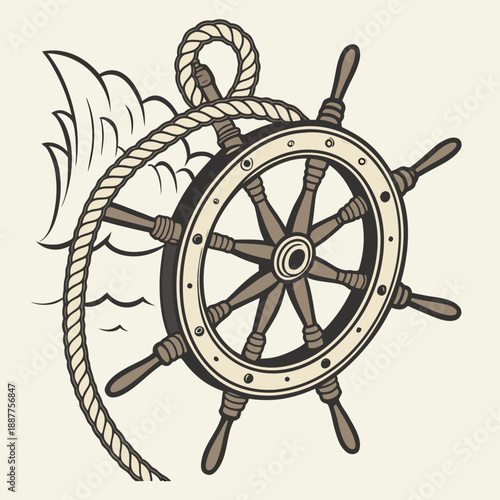 Ship Wheel Wrapped in Rope Nautical Detail