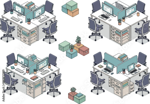Isometric Office Cubicles Modern Workspace Designs