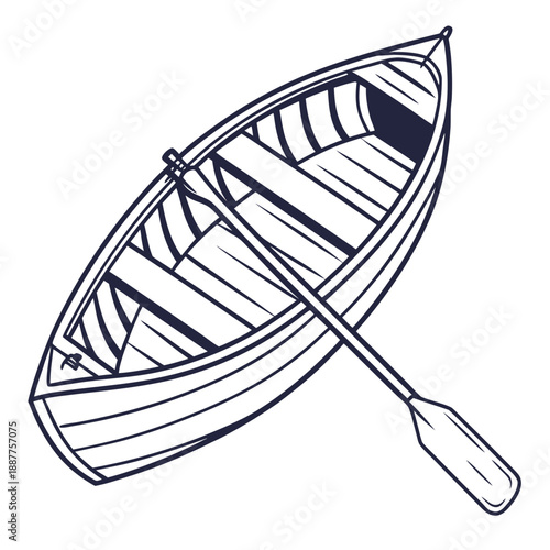 Simple Line Art Icon of a Wooden Rowing Boat
