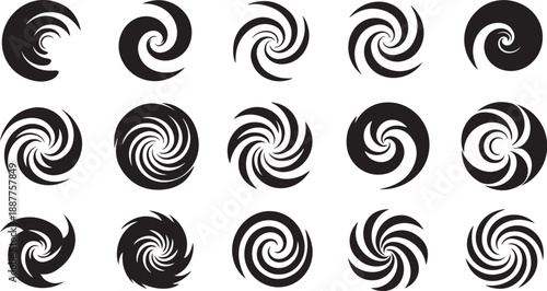 Black and white swirling shapes design elements collection