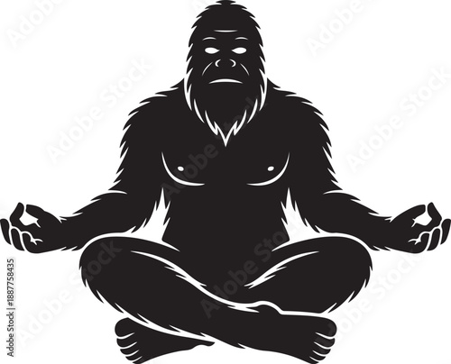 Bigfoot Meditating in Lotus Pose, Calm and Centered Sasquatch Silhouette