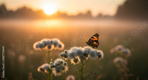 Hermosa imagen atmosférica natural del bosque matutino de primavera o verano con rayos de sol rompiendo y mariposas en la hierba silvestre.
 Magia y misterio de la naturaleza y el medio ambiente salva
