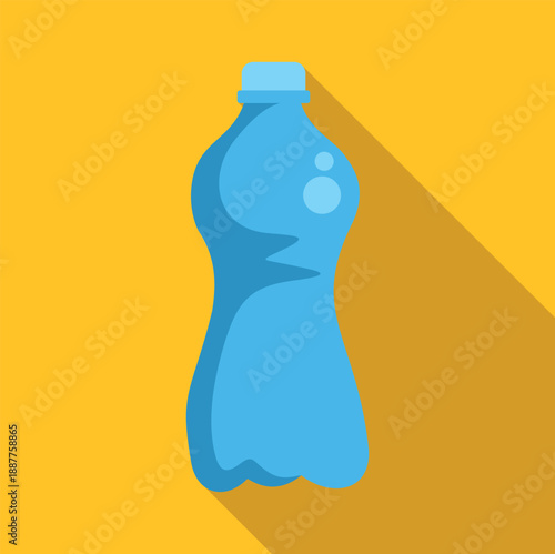Blue plastic bottle holding water in a flat style illustration with long shadow