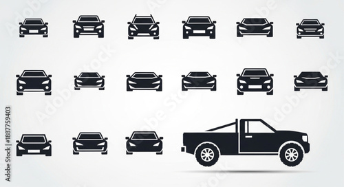 Collection of Car Icons and Pickup Truck.
