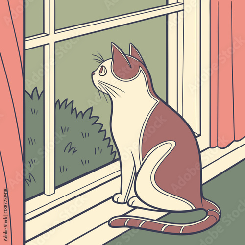 cat sitting on window, pet vector