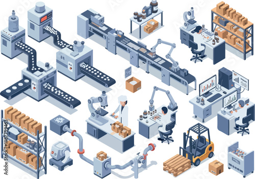 Isometric Pharmaceutical Manufacturing Process Visualization