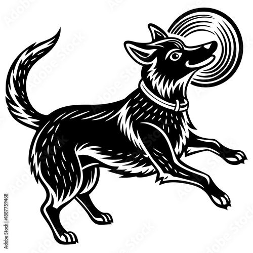 dog catching frisbee, pet fun vector