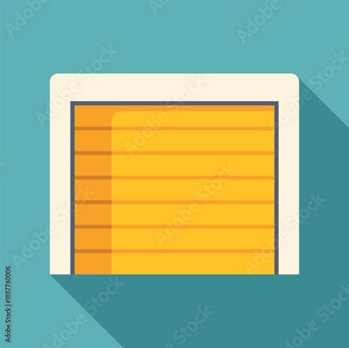 Garage or storage unit door with a yellow curtain in flat design style