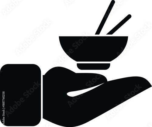 Hand holding a bowl with chopsticks symbolizing food donation and helping the hungry