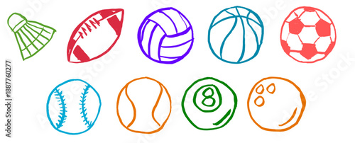 Sport Ball Related Icons Grunge Pencil Drawings Vector Set