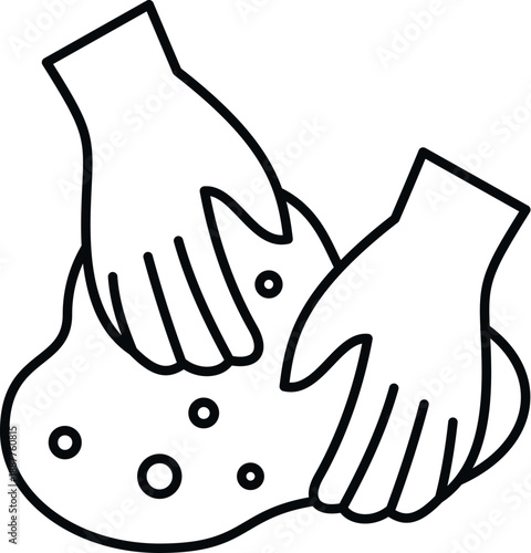 Hands kneading fresh dough, a baking process and cooking icon